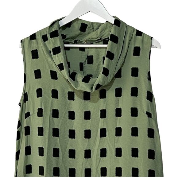 Cut Loose Womens Size Medium Cowl Neck A-Line Mini Dress Geo Print Green Black - Picture 4 of 11